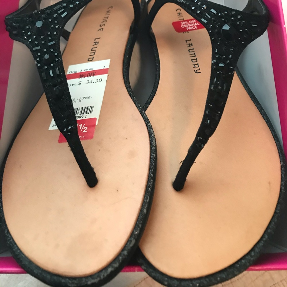 Y2K Chinese Laundry Gracious Sandals goth whimsy black crystals mcbling sandals - Picture 6 of 7